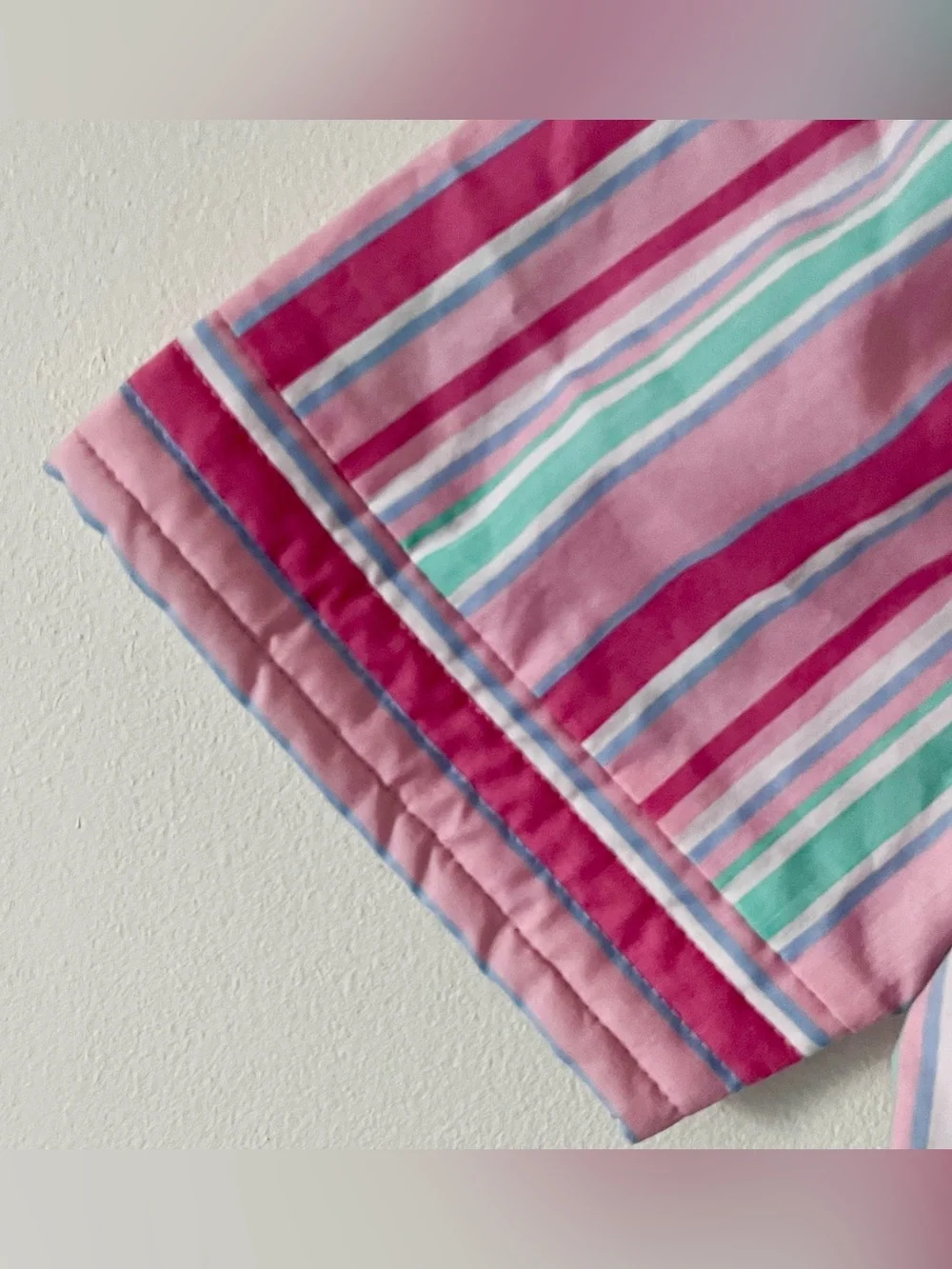 Vintage Ashley Taylor Pink & Green Striped Quilted Housecoat Dress Nightgown XS